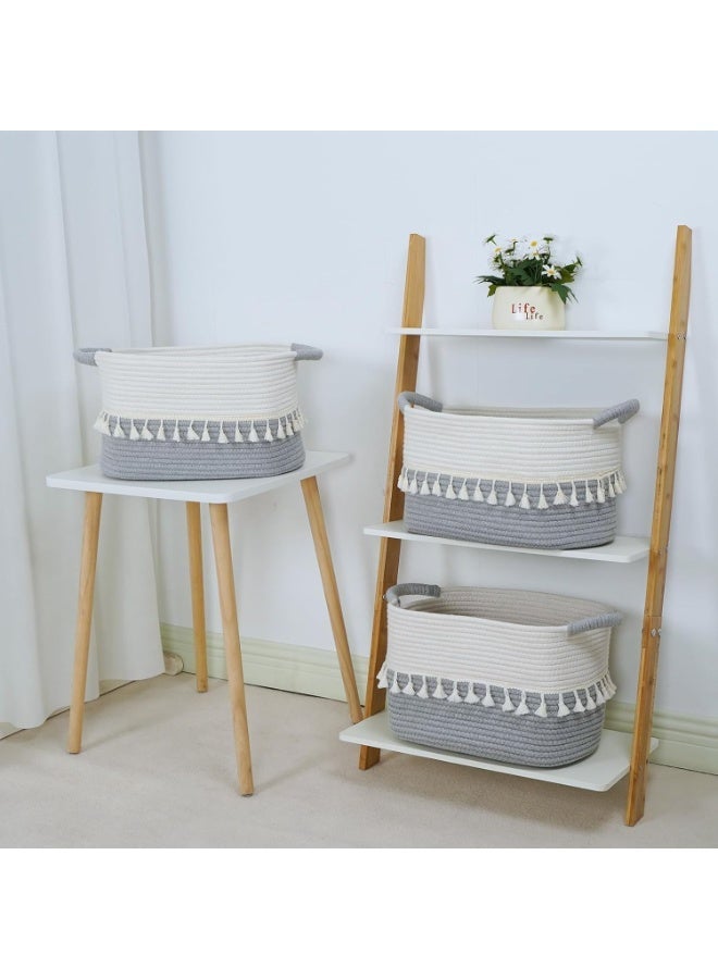 Bukela Storage Basket 3 Pack for Organizing, Cotton Rope Baskets for Toy, Clothes, Blankets, Decorative Basket for Living Room, Nursery, Bathroom, White & Gray - Image 4